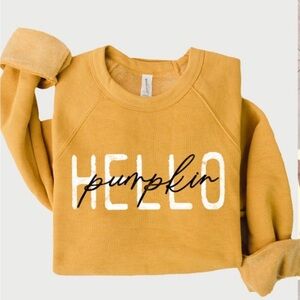 Mustard fall sweatshirt hello pumpkin